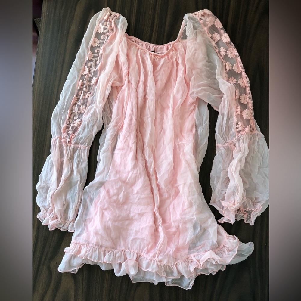 Boston Proper Silk sheer boho peasant style mini, Swim, cover-up, tunic sz S - Picture 12 of 16
